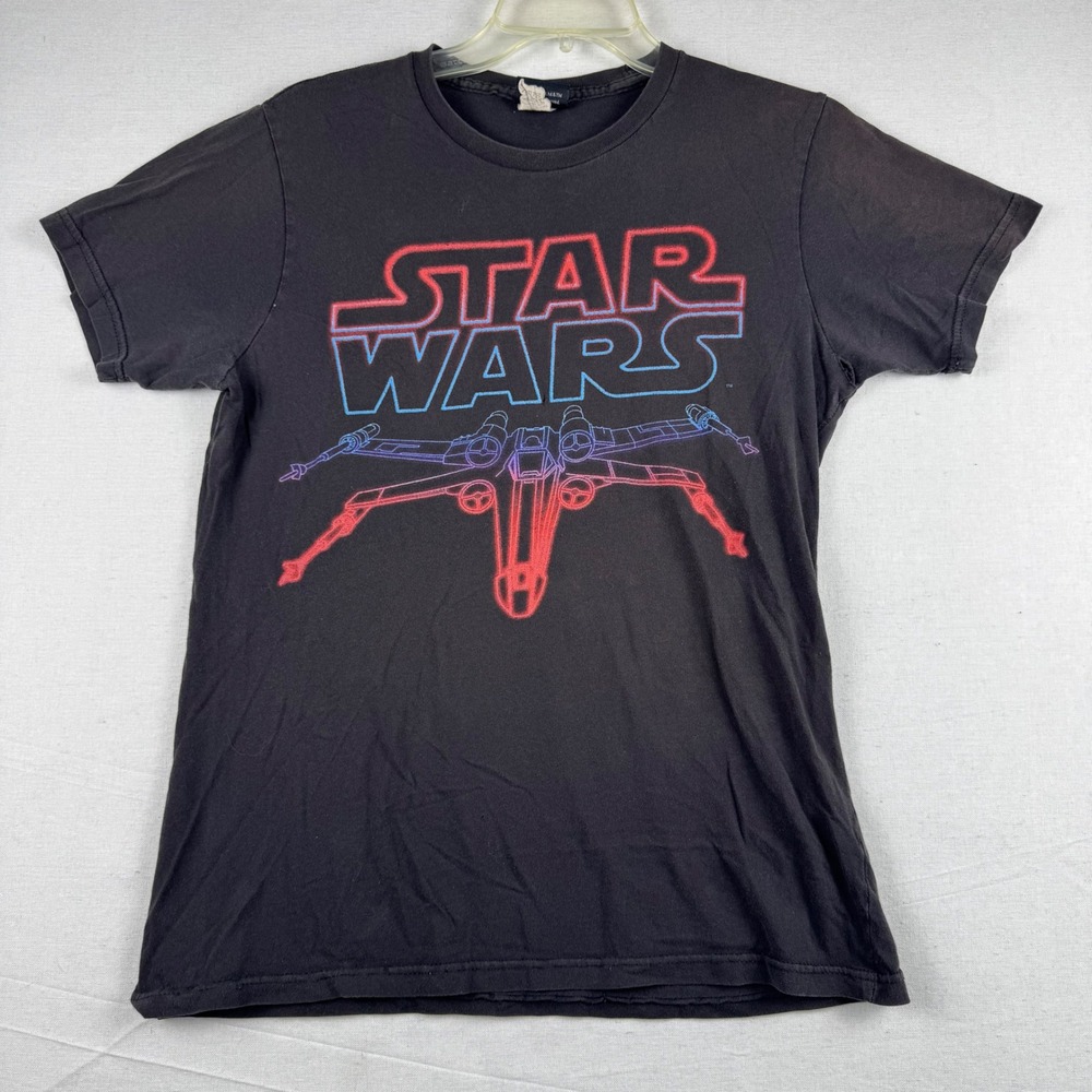 Star Wars X-Wing Graphic T-Shirt Black Neon Logo Small